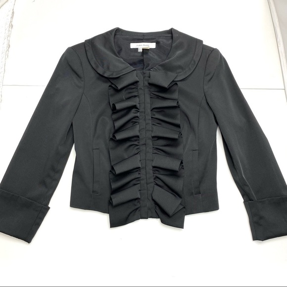 Zara Basic Ruffle Front Satin Blazer Jacket Black - Picture 7 of 7